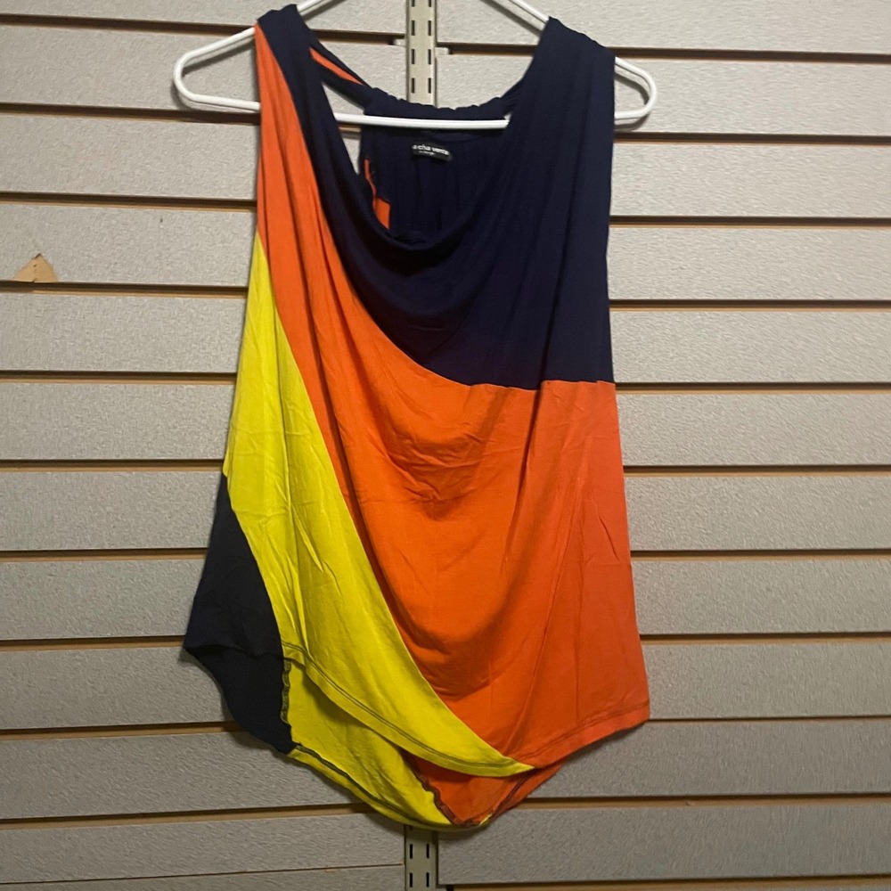 cha cha vente Womens Colorblock Asymmetrical‎ Tank Top XL Navy Orange Yellow